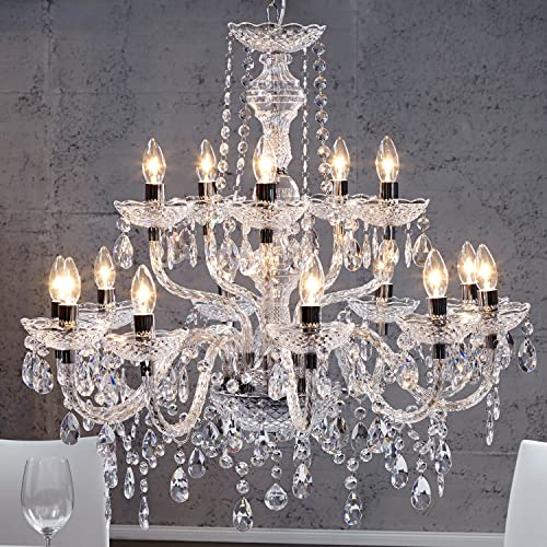Licht-Erlebnisse Kronleuchter Groß Ø80cm 15-armig Klar Metall Acryl Kristall Hängeleuchte Lüster Esszimmer Wohnzimmer von Licht-Erlebnisse