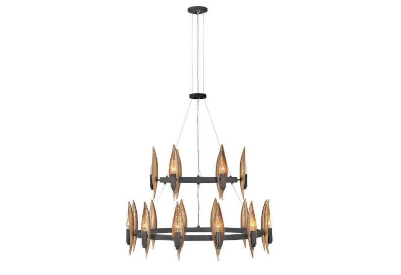 Licht-Erlebnisse Kronleuchter IZORA, ohne Leuchtmittel, Metall E14 Ø 91,4 cm H: max. 354 cm in Karbon Schwarz Gold rund von Licht-Erlebnisse