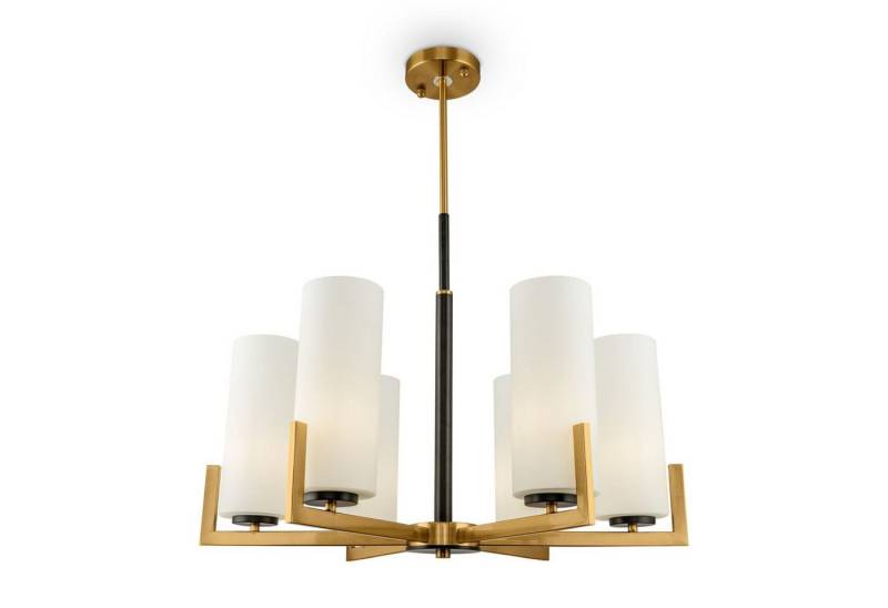 Licht-Erlebnisse Kronleuchter KAYA, ohne Leuchtmittel, Glas Metall E27 B: 67 cm in Messing Weiß Schwarz 6-flammig Modern von Licht-Erlebnisse