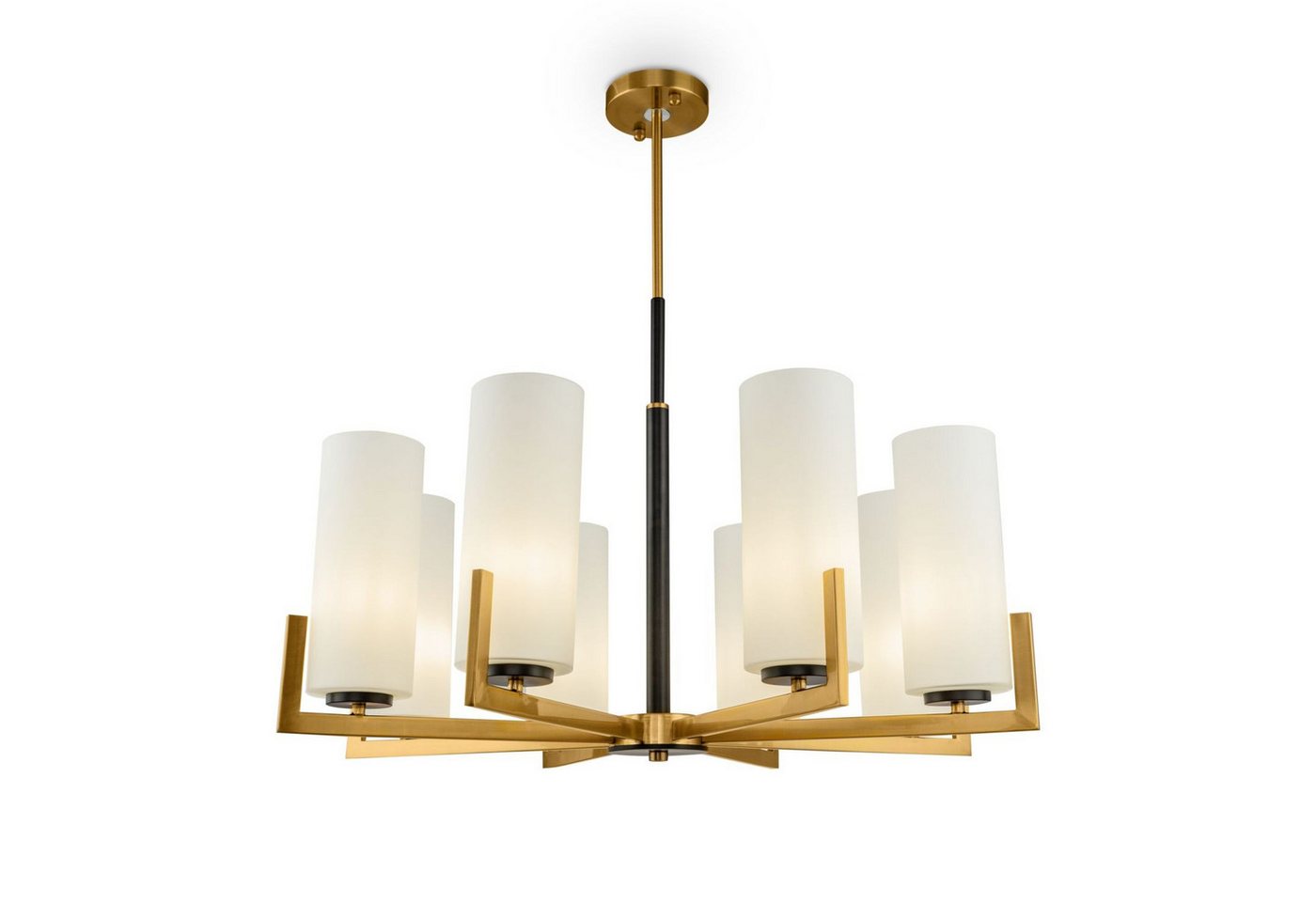 Licht-Erlebnisse Kronleuchter KAYA, ohne Leuchtmittel, Metall Glas E27 76 cm breit in Messing Weiß Schwarz 8-flammig Modern Licht-Erlebnisse Kronleuchter KAYA, ohne Leuchtmittel, Metall Glas E27 76 cm breit in Messing Weiß Schwarz 8-flammig Modern von Licht-Erlebnisse