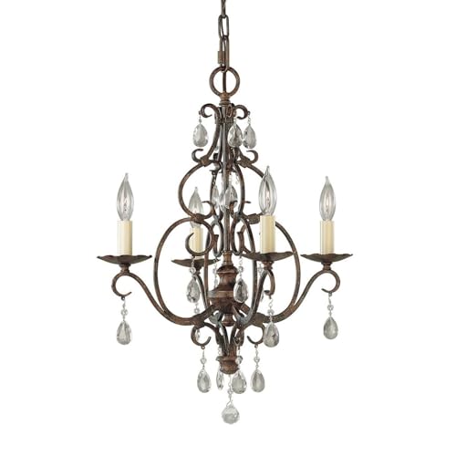 Licht-Erlebnisse Kronleuchter Kristall Metall Rustikal 42,2 cm breit H: max. 219,1 cm in Bronze Antik 4-flammig E14 Lüster Wohnzimmer Hängelampe Esszimmer von Licht-Erlebnisse