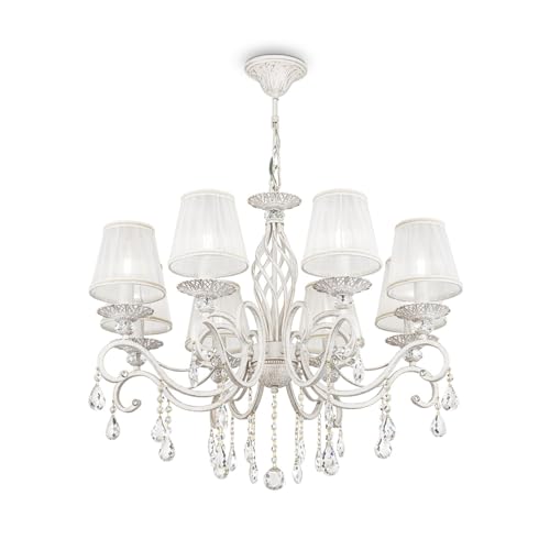 Licht-Erlebnisse Kronleuchter Kristall Metall Stoff E14 72 cm breit H: max. 119 cm in Shabby Weiß Gold Weiß 8-flammig Klassisch Hängelampe Wohnzimmer Licht-Erlebnisse Kronleuchter Kristall Metall Stoff E14 72 cm breit H: max. 119 cm in Shabby Weiß Gold Weiß 8-flammig Klassisch Hängelampe Wohnzimmer von Licht-Erlebnisse