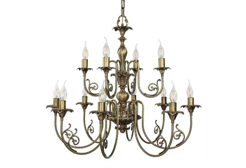 Licht-Erlebnisse Kronleuchter LUIGI XV, ohne Leuchtmittel, Hängeleuchte echtes Messing bronziert Premium E14 Jugendstil Küche von Licht-Erlebnisse
