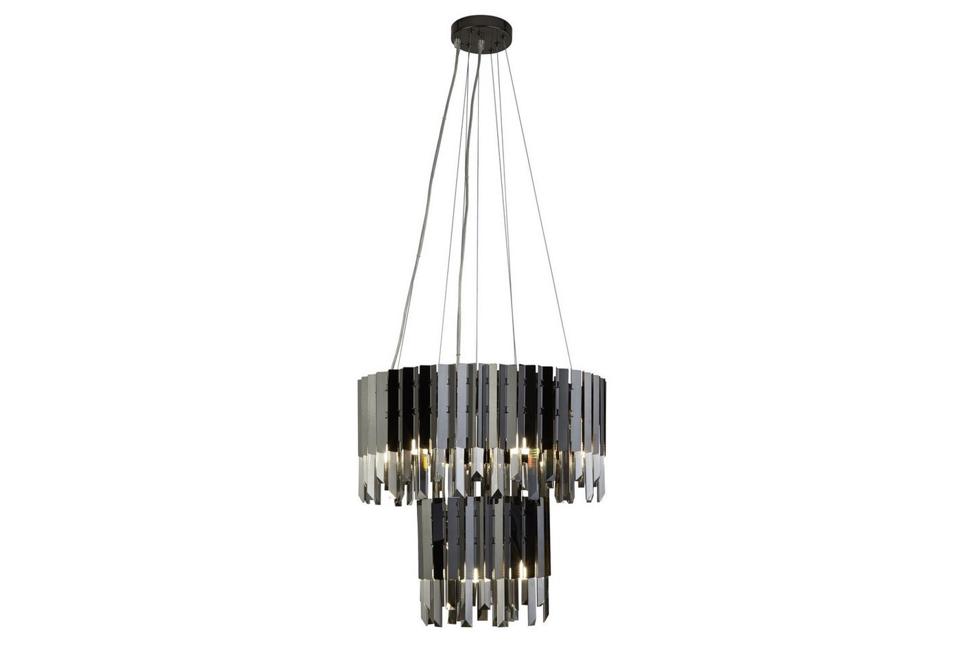 Licht-Erlebnisse Kronleuchter MOORE, ohne Leuchtmittel, 9-flammig G9 Ø 48 cm Schwarz Rauchgrau Metall Jugendstil Wohnzimmer von Licht-Erlebnisse