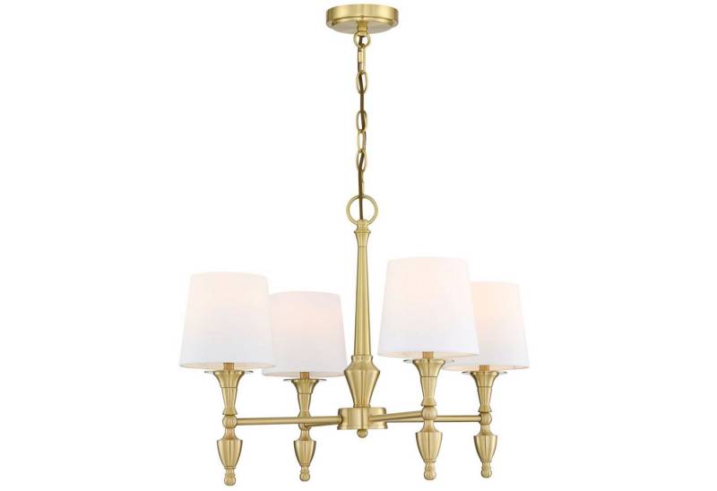 Licht-Erlebnisse Kronleuchter NORELL, ohne Leuchtmittel, Stoff Metall 61 cm breit H: max. 200 cm verstellbar in Messing Weiß von Licht-Erlebnisse