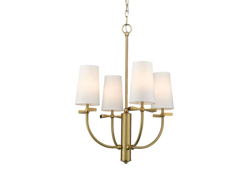 Licht-Erlebnisse Kronleuchter QUIRLA, ohne Leuchtmittel, 53 cm breit H: max. 184 cm verstellbar in Messing Weiß 4-flammig E14 Licht-Erlebnisse Kronleuchter QUIRLA, ohne Leuchtmittel, 53 cm breit H: max. 184 cm verstellbar in Messing Weiß 4-flammig E14 von Licht-Erlebnisse
