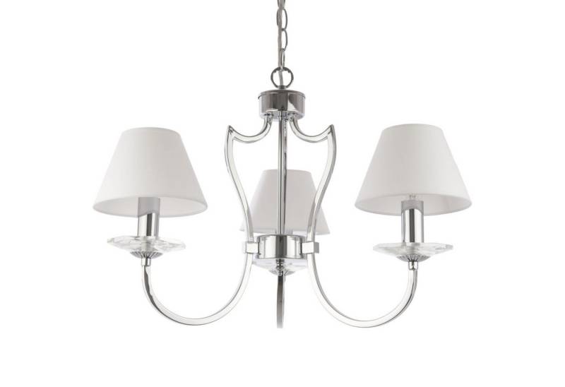 Licht-Erlebnisse Kronleuchter UNIREA, ohne Leuchtmittel, 51 cm breit H: max. 145 cm Metall Glas Stoff in Chrom Weiß 3x E14 Licht-Erlebnisse Kronleuchter UNIREA, ohne Leuchtmittel, 51 cm breit H: max. 145 cm Metall Glas Stoff in Chrom Weiß 3x E14 von Licht-Erlebnisse