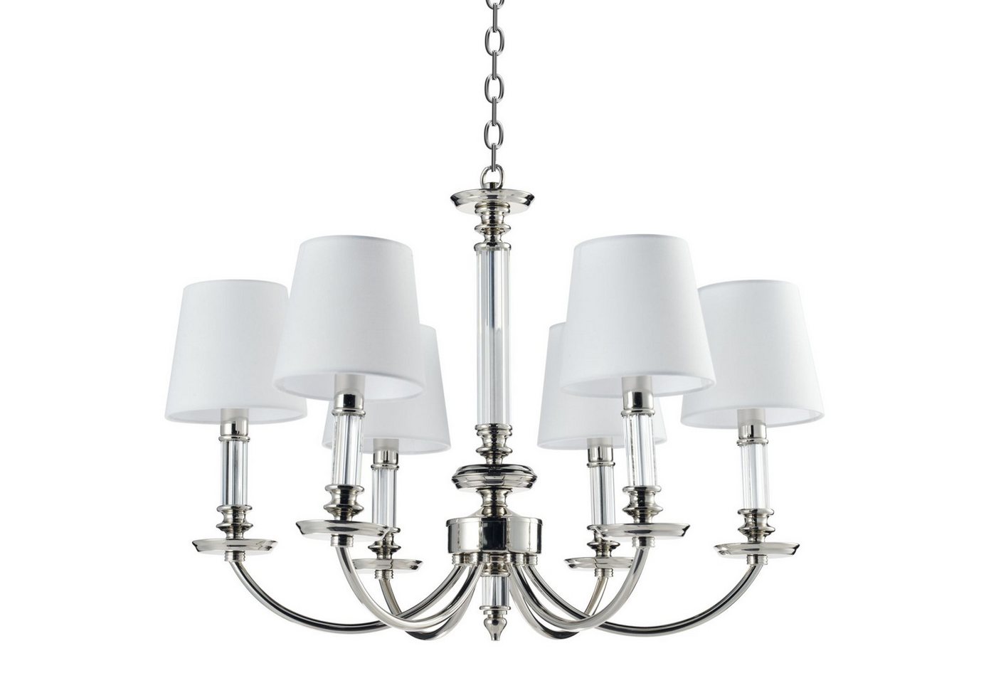Licht-Erlebnisse Kronleuchter ZAMBRA, ohne Leuchtmittel, B: 70 cm H: max. 150 cm verstellbar Metall Stoff in Nickel Weiß Modern von Licht-Erlebnisse