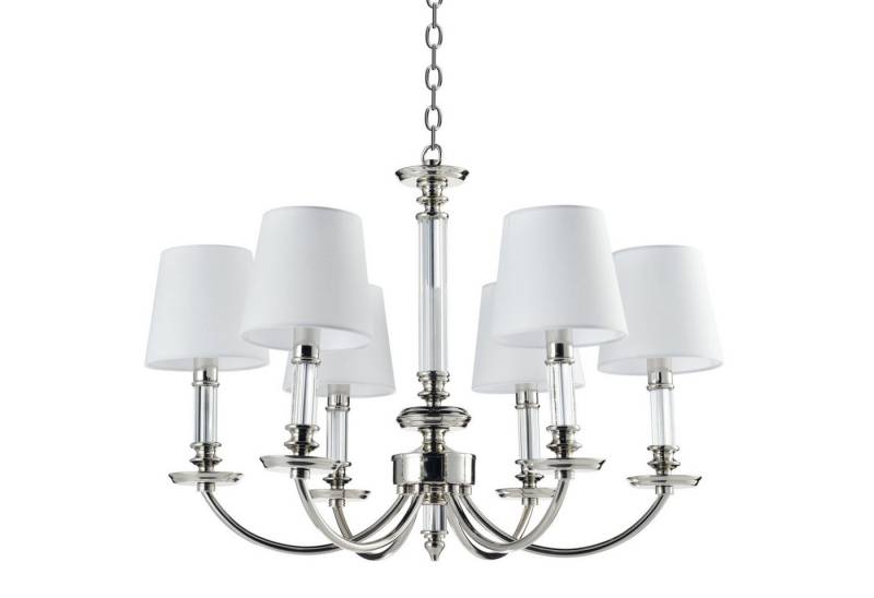 Licht-Erlebnisse Kronleuchter ZAMBRA, ohne Leuchtmittel, B: 70 cm H: max. 150 cm verstellbar Metall Stoff in Nickel Weiß Modern von Licht-Erlebnisse