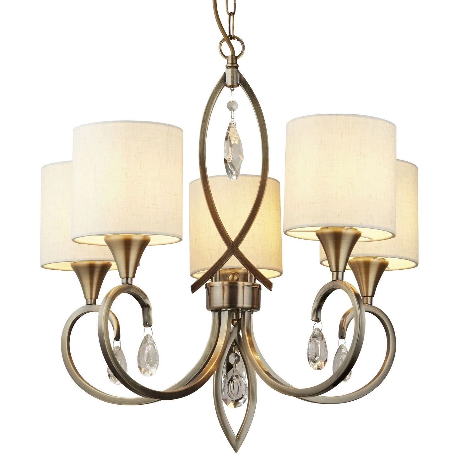 Licht-Erlebnisse Kronleuchter mit Schirm 52 cm Breit 5x E14 in Messing Antik Natur Klassisch von Licht-Erlebnisse