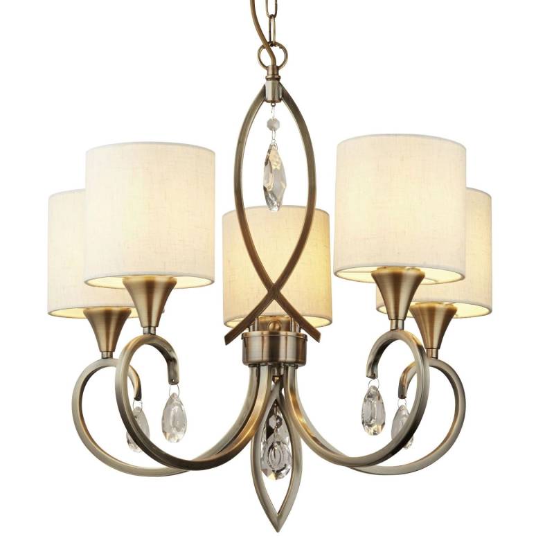 Licht-Erlebnisse Kronleuchter mit Schirm 52 cm Breit 5x E14 in Messing Antik Natur Klassisch Licht-Erlebnisse Kronleuchter mit Schirm 52 cm Breit 5x E14 in Messing Antik Natur Klassisch von Licht-Erlebnisse