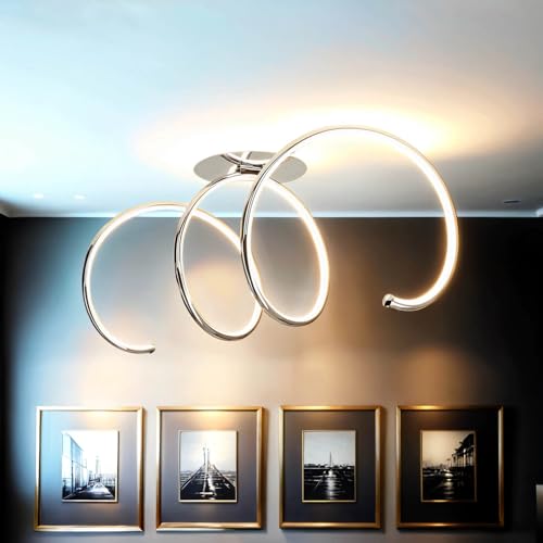 Licht-Erlebnisse LED Deckenleuchte Metall in Chrom Esszimmer Wohnzimmer 72 cm lang 2300 lm 3000 K geschwungen stilvolle Deckenlampe Jugendzimmer von Licht-Erlebnisse