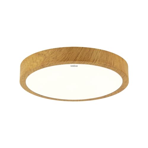 Licht-Erlebnisse LED Deckenleuchte rund Ø 38 cm IP44 in Holz-Optik 4100 K neutralweiß blendarm Badezimmerleuchte Decke Deckenlampe Bad LUCA von Licht-Erlebnisse
