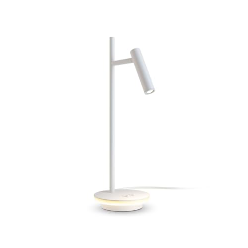 Licht-Erlebnisse LED Schreibtischlampe Weiß verstellbar H: 45,5 cm in Weiß 3000 K warmweiß 589 lm Modern Leselampe Wohnzimmer Tischleuchte Büro von Licht-Erlebnisse