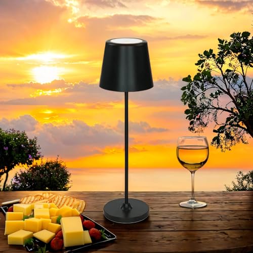 Licht-Erlebnisse LED Tischleuchte außen Touch Dimmer IP54 Schwarz 37 cm Aluminium 4400 K 200 lm Akku aufladbar USB-C Kabellos Tragbare Außenleuchte Garten Hof von Licht-Erlebnisse