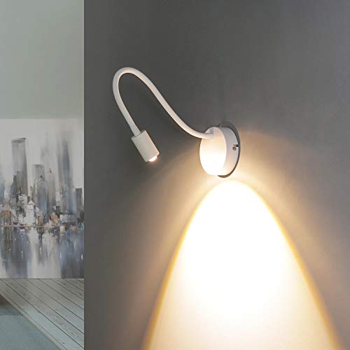 Wandleuchte Innen LED flexibler Spot Metall weiß 5W inklusive verstellbar Leselicht Leselampe Wandlampe Spot Schlafzimmer von Licht-Erlebnisse