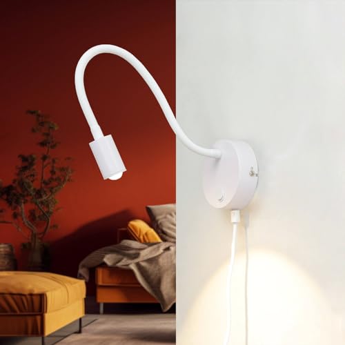 Licht-Erlebnisse LED Wandlampe mit Kabel Stecker Weiß verstellbarer Flexarm warmweiß Leselampe Schlafzimmer Wandleuchte Wohnzimmer Licht-Erlebnisse LED Wandlampe mit Kabel Stecker Weiß verstellbarer Flexarm warmweiß Leselampe Schlafzimmer Wandleuchte Wohnzimmer von Licht-Erlebnisse