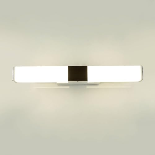 Licht-Erlebnisse LED Wandleuchte Edelstahl Kunststoff in Chrom Weiß IP44 Badezimmer B:40 cm 4100 K 630 lm neutralweiß Spiegel Wandlampe Bad HAILEY von Licht-Erlebnisse