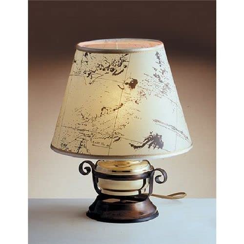 Licht-Erlebnisse Maritime Tischleuchte Messing Holz Pergament Papier H:34cm Handarbeit antikes Design Nachttischlampe von Licht-Erlebnisse
