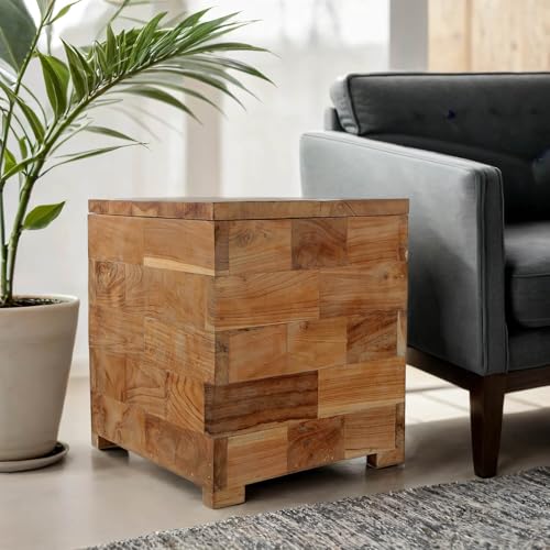 Licht-Erlebnisse Massivholz Hocker mit Stauraum 40 x 45 cm Teak Holz Unikat Handarbeit Modern Beistelltisch Wohnzimmer Sitzhocker von Licht-Erlebnisse