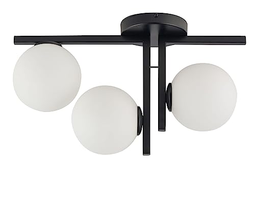 Licht-Erlebnisse Moderne Deckenlampe SLONK Stahl Glas Schwarz 48cm lang 3-flammig G9 blendarme Wohnzimmer Deckenleuchte von Licht-Erlebnisse