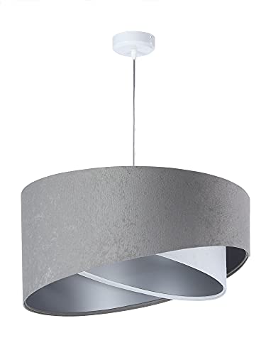 Licht-Erlebnisse Moderne Hängelampe Grau Weiß Silber Stoff in Velours Optik Ø50cm Schlafzimmer Wohnzimmer Pendelleuchte von Licht-Erlebnisse