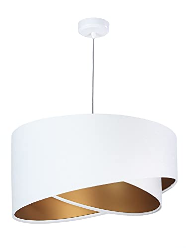 Licht-Erlebnisse Moderne Hängeleuchte Weiß Gold Stoff Schirm in Velours Optik Ø50cm MADAN Lampe Esstisch Wohnzimmer Schlafzimmer von Licht-Erlebnisse