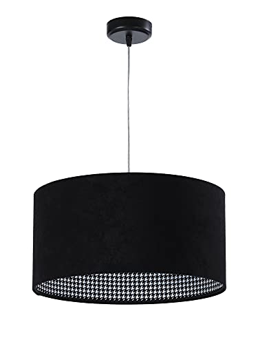 Licht-Erlebnisse Modische Hängelampe Schwarz Stoff innen Hahnentritt Ø40cm E27 Pendelleuchte Wohnzimmer Esszimmer von Licht-Erlebnisse