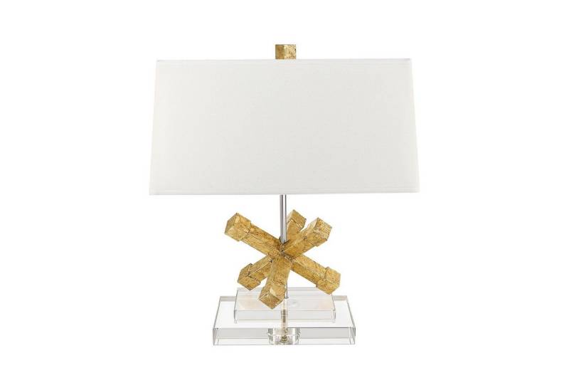 Licht-Erlebnisse Nachttischlampe CERAS, ohne Leuchtmittel, Tischleuchte 46 cm Weiß Gold Stoff Metall E27 Beleuchtung von Licht-Erlebnisse