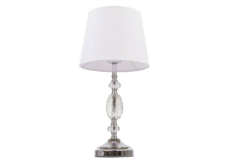 Licht-Erlebnisse Nachttischlampe CINDOR, ohne Leuchtmittel, Glas Stoff Metall 47 cm hoch in Silber Weiß E27 Kabelschalter Modern von Licht-Erlebnisse