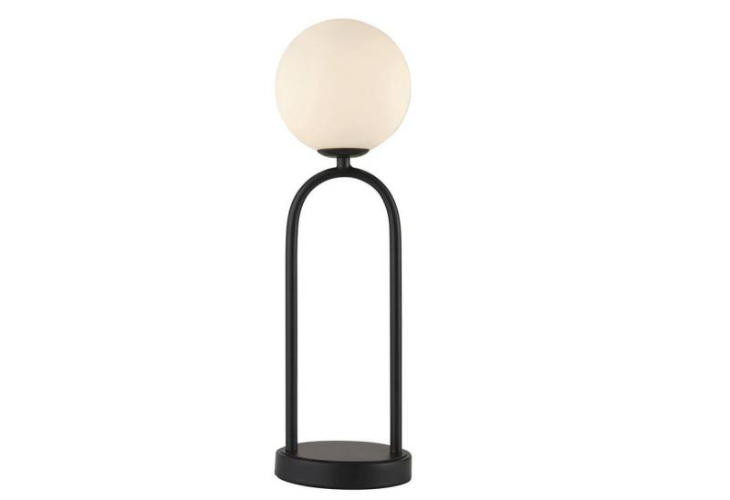 Licht-Erlebnisse Nachttischlampe COROZAL, ohne Leuchtmittel, Metall Glas G9 43,7 cm Schwarz Weiß rund Kugel Schirm Retro Design von Licht-Erlebnisse