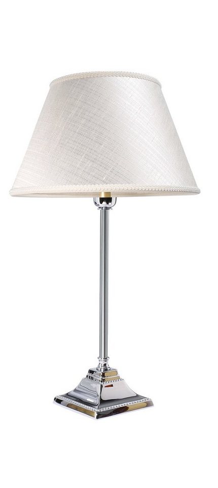 Licht-Erlebnisse Nachttischlampe DUMIA, ohne Leuchtmittel, Klassische Tischlampe Messing Stoff H:30cm E14 Premium Schlafzimmer von Licht-Erlebnisse