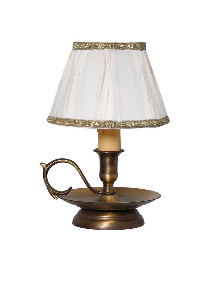 Licht-Erlebnisse Nachttischlampe EREMEA, ohne Leuchtmittel, Messing Tischlampe Premium Stoff gewebt H:16cm E14 Handarbeit von Licht-Erlebnisse