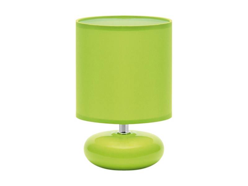 Licht-Erlebnisse Nachttischlampe FONDA, ohne Leuchtmittel, Stoff Keramik E14 20 cm Grün rund Retro Design Keramiklampe von Licht-Erlebnisse