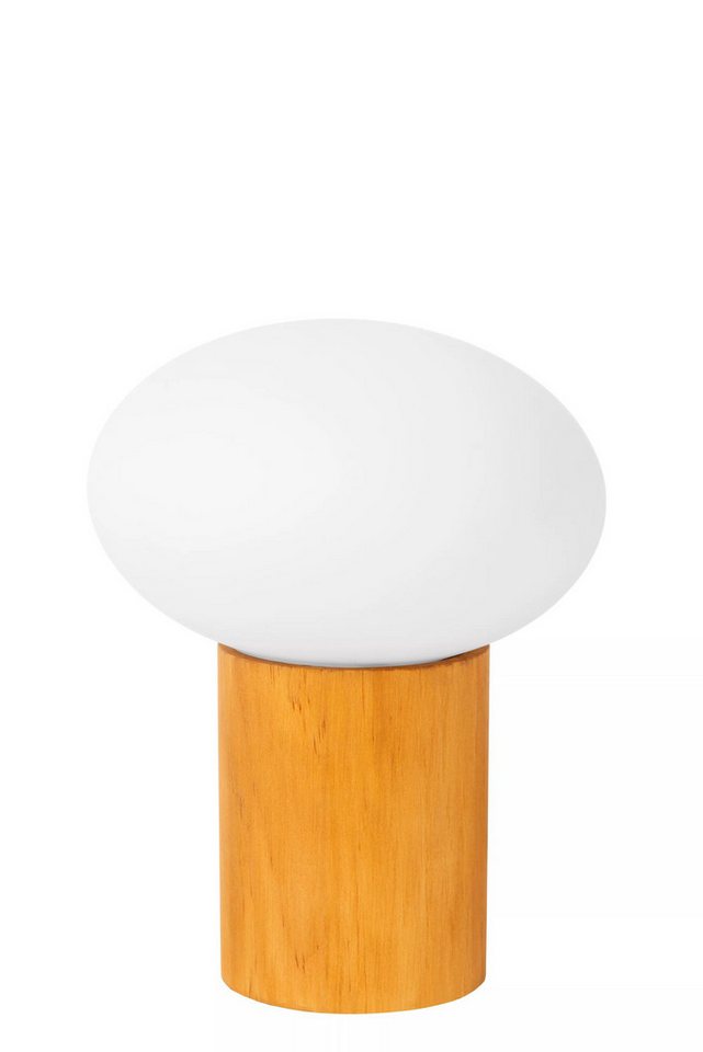Licht-Erlebnisse Nachttischlampe GILU, ohne Leuchtmittel, Holz Glas E14 rund D: 15 cm 23 cm Natur Weiß Modern von Licht-Erlebnisse