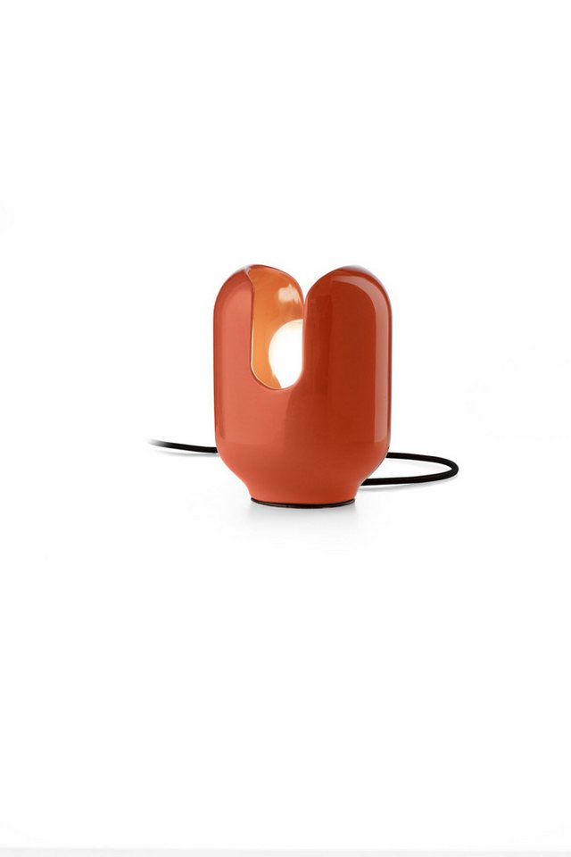 Licht-Erlebnisse Nachttischlampe GIORGIO, ohne Leuchtmittel, Keramik E27 14,5 cm breit 20 cm Orange Retro Handarbeit von Licht-Erlebnisse