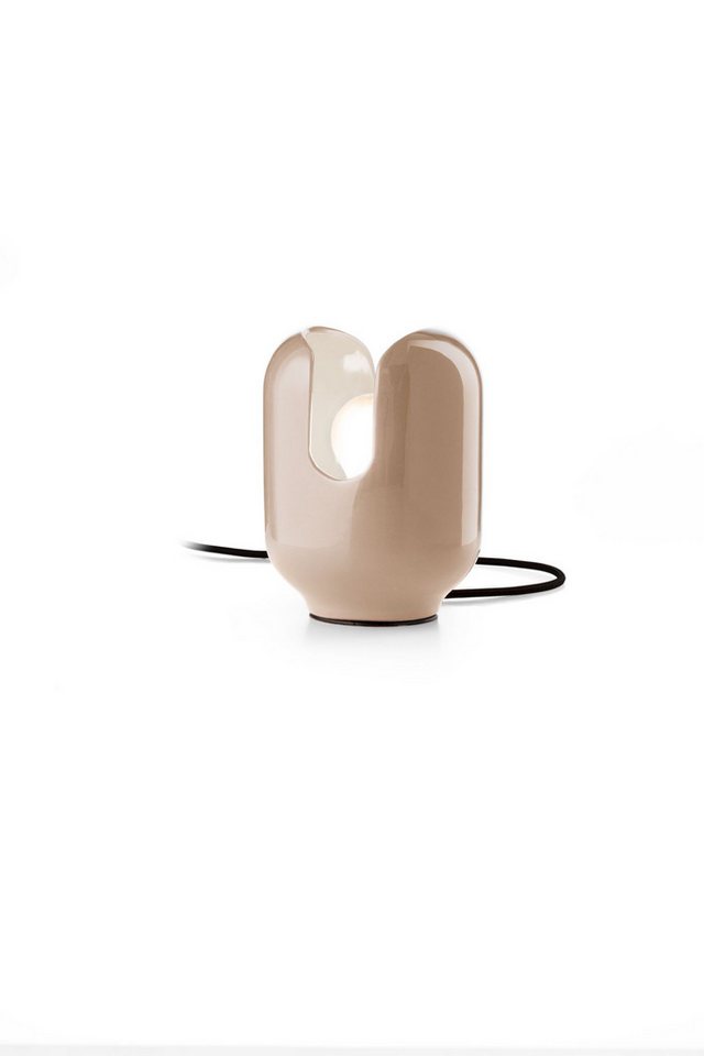 Licht-Erlebnisse Nachttischlampe GIORGIO, ohne Leuchtmittel, Keramik E27 14,5 cm breit 20 cm hoch Sandgrau Retro Design von Licht-Erlebnisse