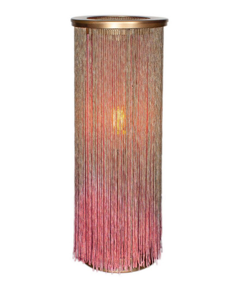 Licht-Erlebnisse Nachttischlampe HILDA, ohne Leuchtmittel, Rosa Gold Bunt Stofffäden Metall 40 cm hoch für E14 Retro Design von Licht-Erlebnisse
