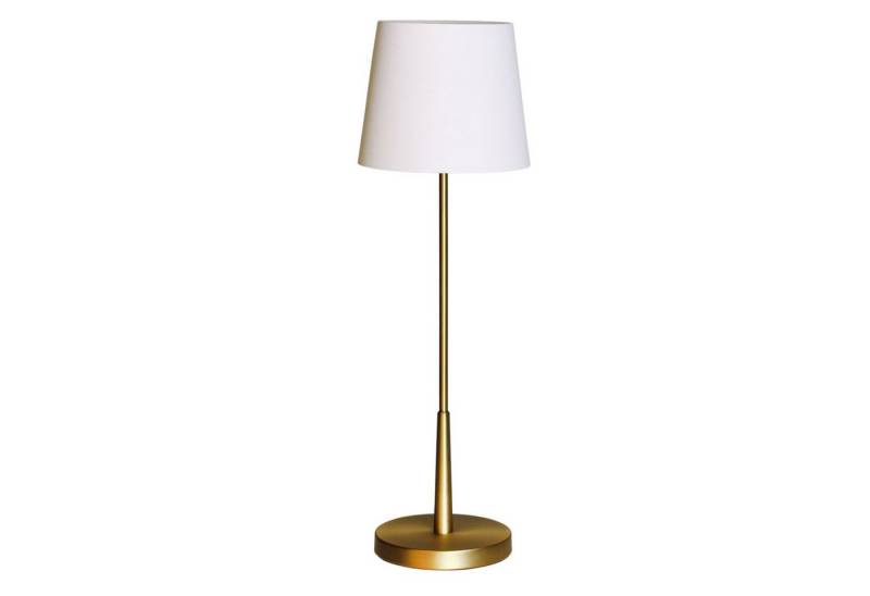 Licht-Erlebnisse Nachttischlampe KARI, ohne Leuchtmittel, E27 68,5 cm hoch Metall Stoff in Gold Weiß Modern Kabel Schalter von Licht-Erlebnisse
