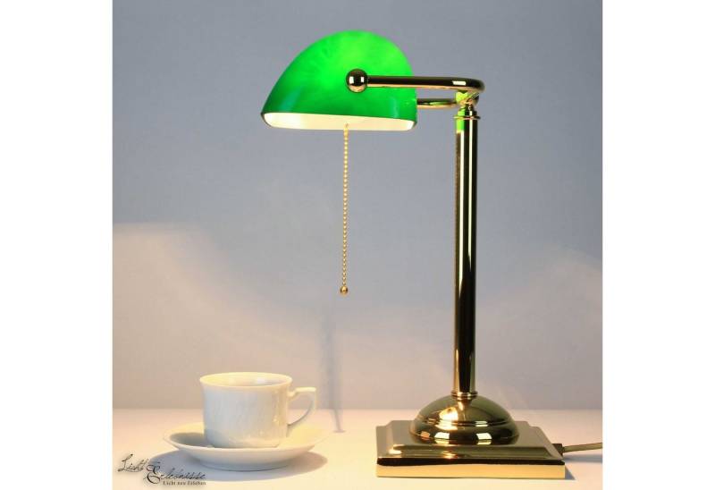 Licht-Erlebnisse Nachttischlampe LAMPADE MINISTERO, ohne Leuchtmittel, Goldene Bankerlampe 24 Karat Grün E27 Schreibtisch Premiumqualität von Licht-Erlebnisse