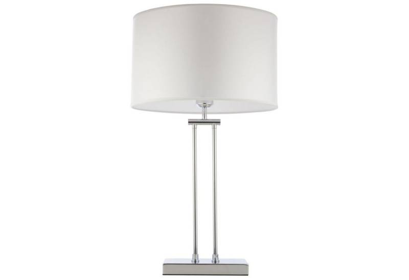 Licht-Erlebnisse Nachttischlampe LENIA, ohne Leuchtmittel, Stoff Metall 60 cm hoch in Chrom Weiß E27 Modern Kabelschalter von Licht-Erlebnisse