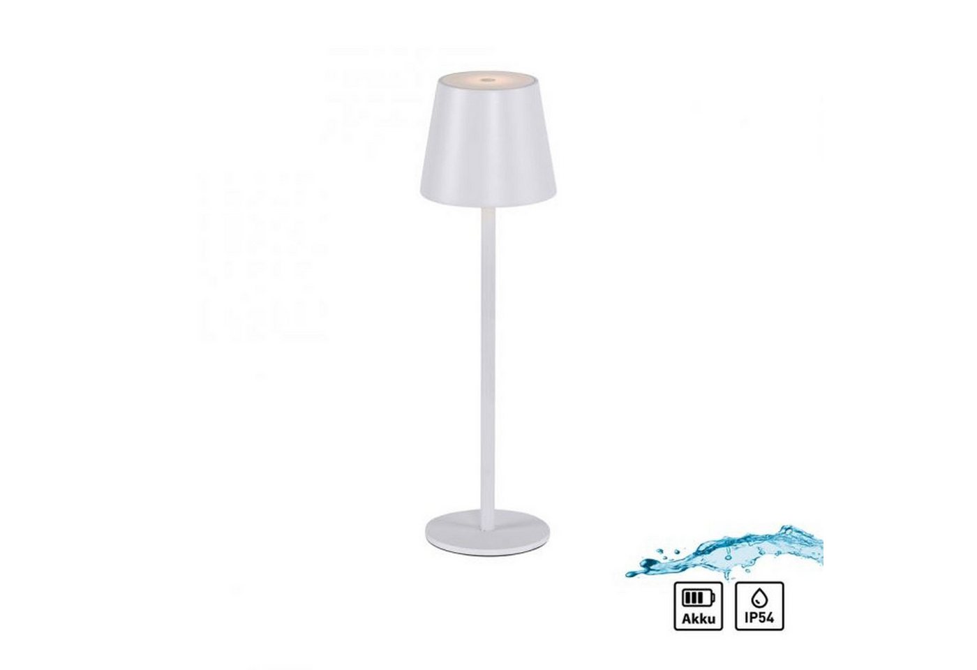 Licht-Erlebnisse Nachttischlampe LUTHIS, LED fest integriert, Warmweiß, Metall LED dimmbar Touch IP54 Ø 11 cm 37 cm hoch Weiß rund 320 lm von Licht-Erlebnisse