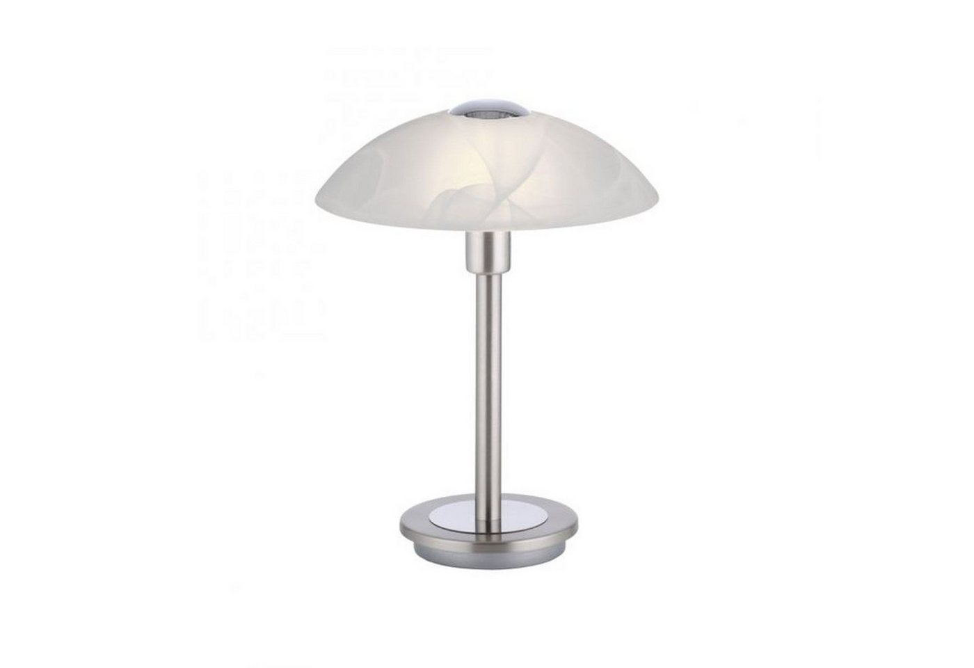 Licht-Erlebnisse Nachttischlampe NARTOS, LED fest integriert, Warmweiß, LED dimmbar Glas Metall Touch Schalter 28 cm in Silber Weiß rund von Licht-Erlebnisse