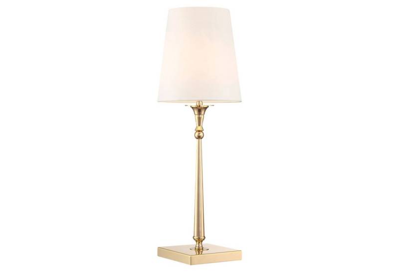 Licht-Erlebnisse Nachttischlampe NORELL, ohne Leuchtmittel, E27 58 cm hoch in Gold Weiß aus Metall Stoff Kabelschalter Rustikal von Licht-Erlebnisse
