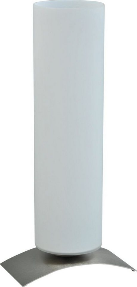 Licht-Erlebnisse Nachttischlampe OBLICA, ohne Leuchtmittel, Tischleuchte Glas Metall 31 cm E27 in Nickel Weiß Design Beistelltisch von Licht-Erlebnisse