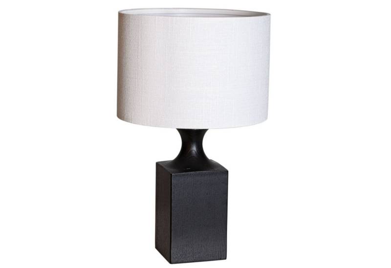 Licht-Erlebnisse Nachttischlampe PETTER, ohne Leuchtmittel, Holz Stoff 41 cm hoch Schwarz Weiß elegant Kabelschalter E27 von Licht-Erlebnisse
