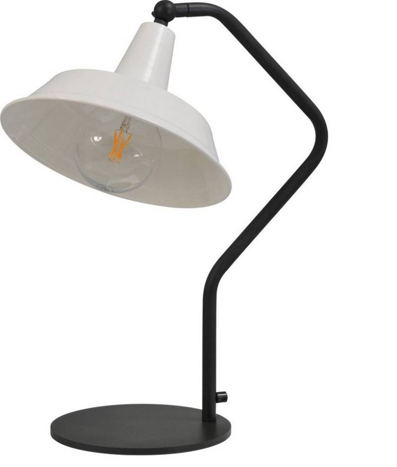 Licht-Erlebnisse Nachttischlampe PRATO, ohne Leuchtmittel, Tischleuchte E27 53 cm Weiß Schwarz Metall Industrial Design von Licht-Erlebnisse