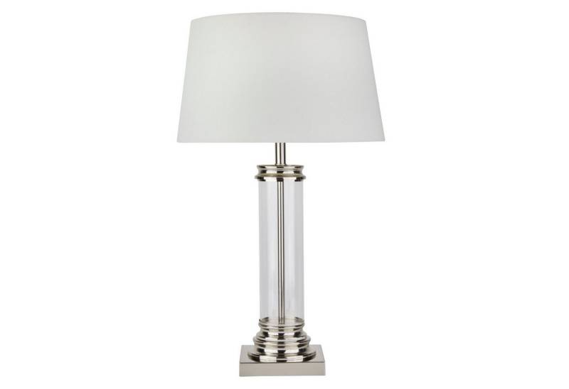 Licht-Erlebnisse Tischleuchte ROMAN, ohne Leuchtmittel, Stoff Metall 63 cm E27 in Silber matt Weiß Wohnzimmer Jugendstil von Licht-Erlebnisse