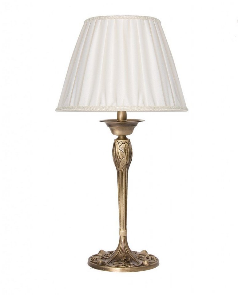 Licht-Erlebnisse Nachttischlampe SIMONA, ohne Leuchtmittel, Tischlampe Messing Bronzefarben E14 Stoff Schlafzimmer Wohnzimmer von Licht-Erlebnisse