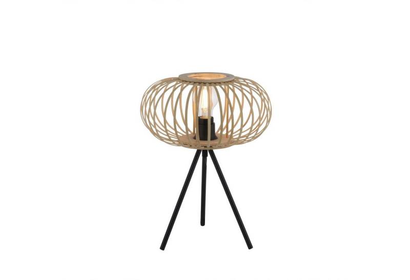 Licht-Erlebnisse Nachttischlampe STEVOR, ohne Leuchtmittel, Tripod Holz Metall E27 rund Ø 32 cm 41 cm hoch Frame Schirm von Licht-Erlebnisse